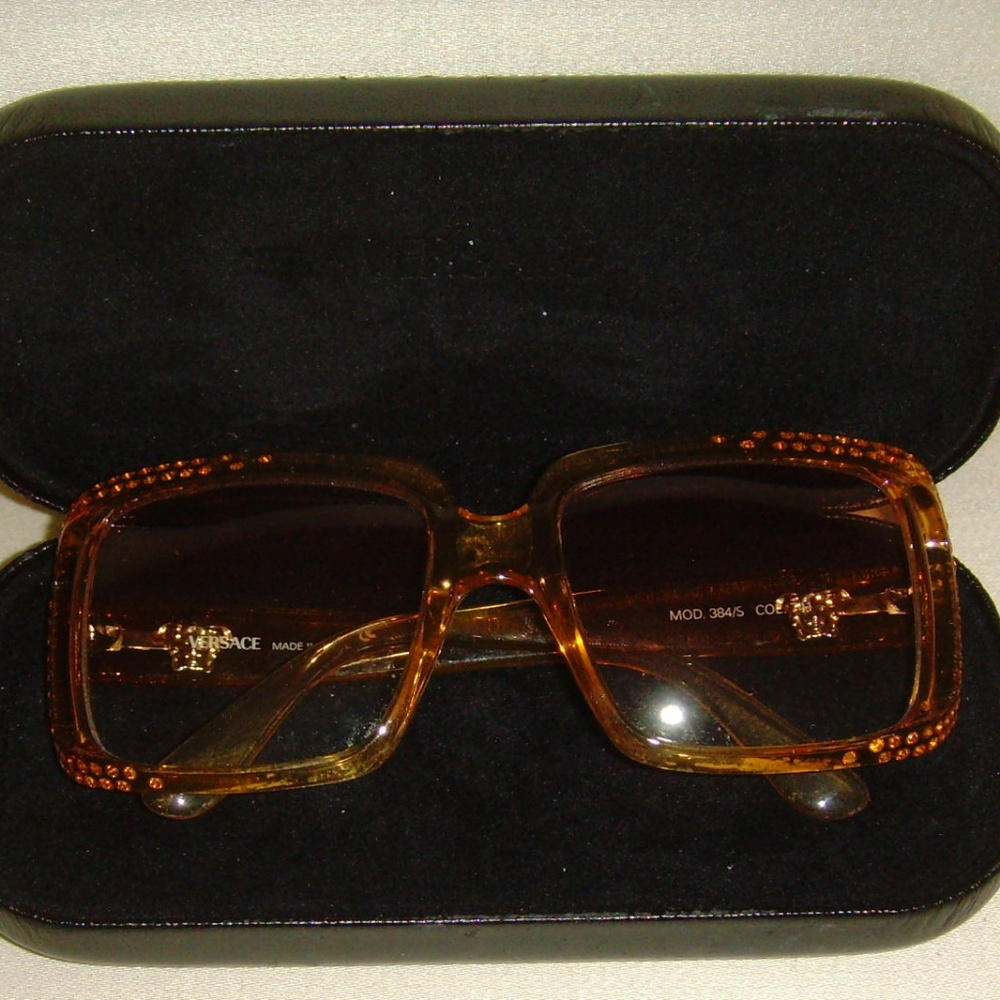VERSACE Vintage Amber Colored and Rhinestone Sunglasses - Picture 10 of 16